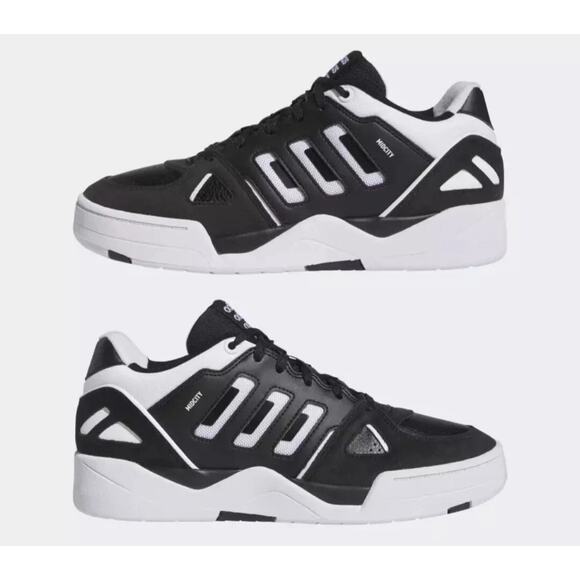 Size 10 - adidas Mens Midcity Low Black White Basketball Shoes Sneakers Lace Up main image 6